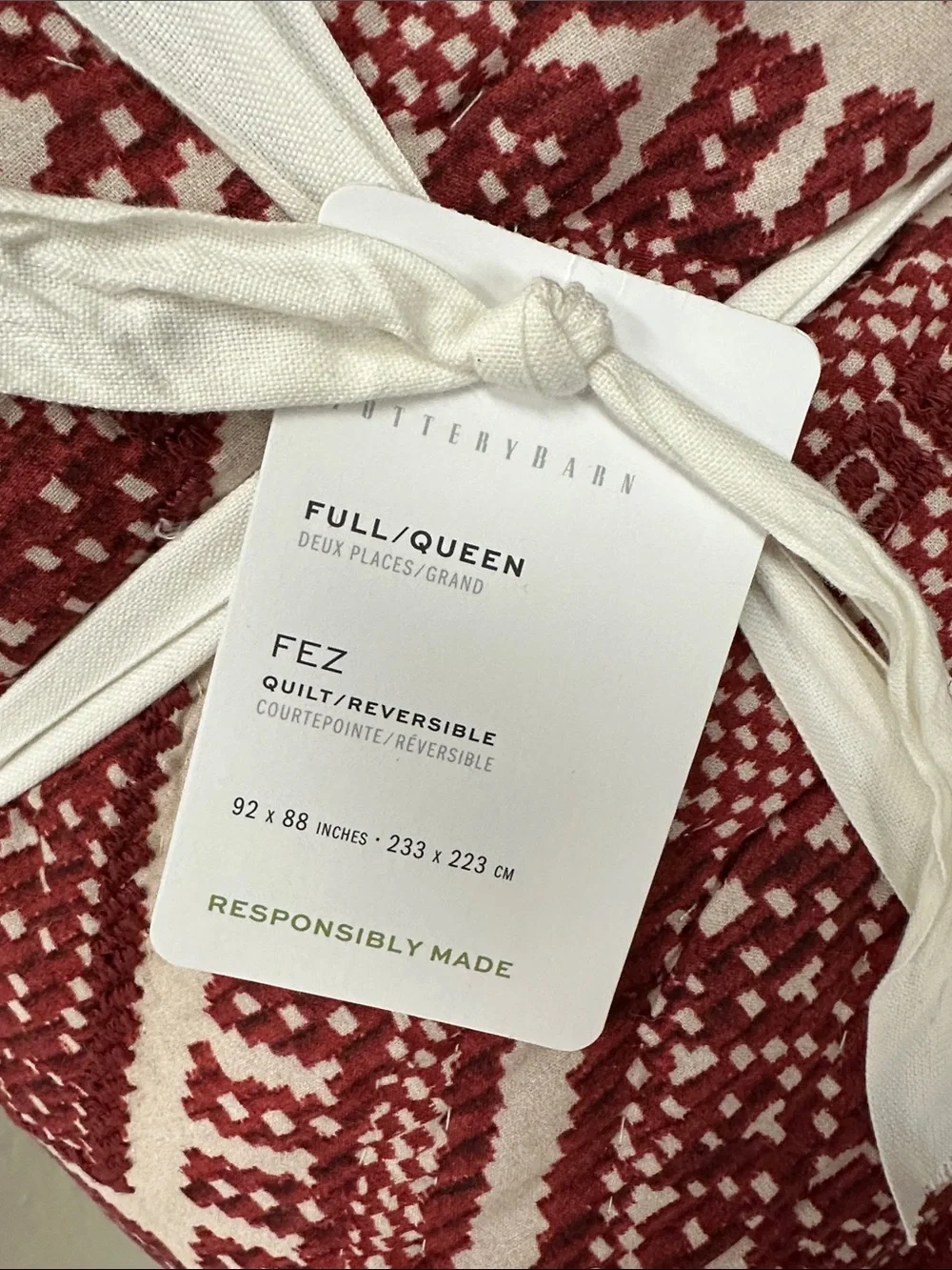 NWT Pottery Barn Fez F/Q Reversible Quilt.  Originally $299.